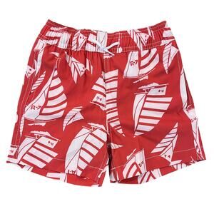 NWT J. Crew Boys' Red W/White Sailboat Print Swim Trunk - SIZE 2